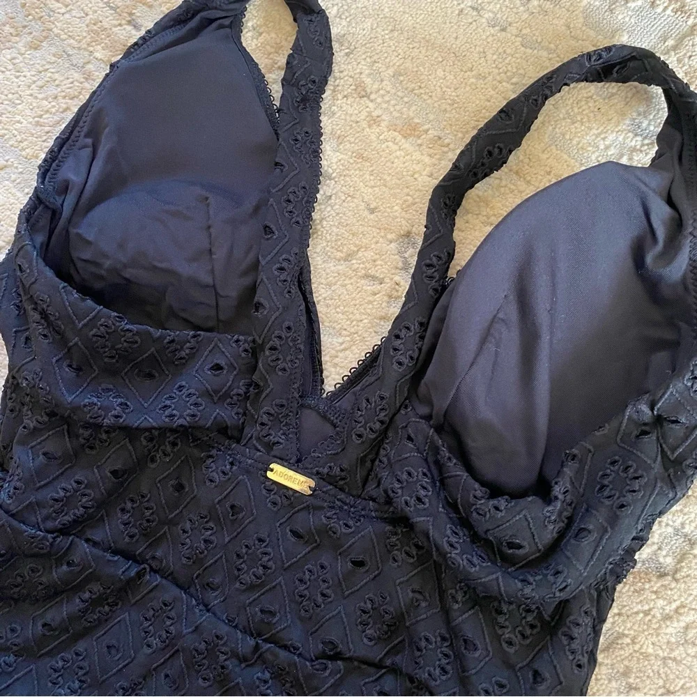Adore Me Melony Black Eyelet Lace Textured One-Piece Swimsuit Solid Wireless: M